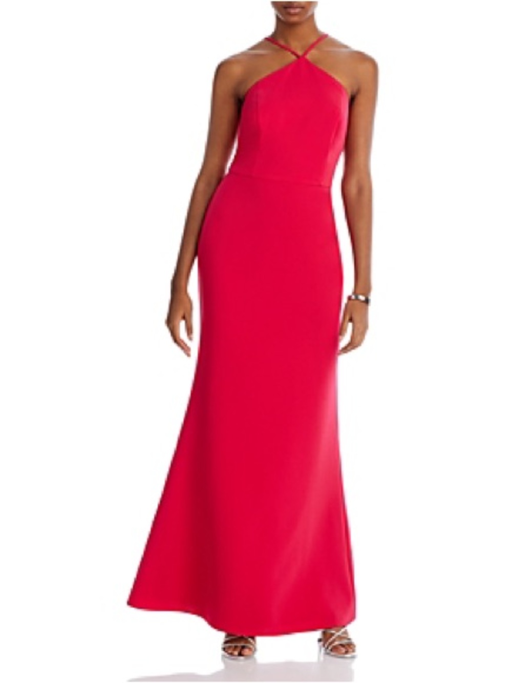 Sleeveless Fuchsia Halter Maxi Dress with Cross-Strap Neck